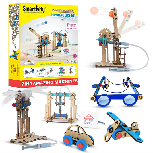 Smartivity Multi-Build Hydraulics Kit| 7-In-1 STEAM Toy Box | Unlimited Builds (Pack of 3)