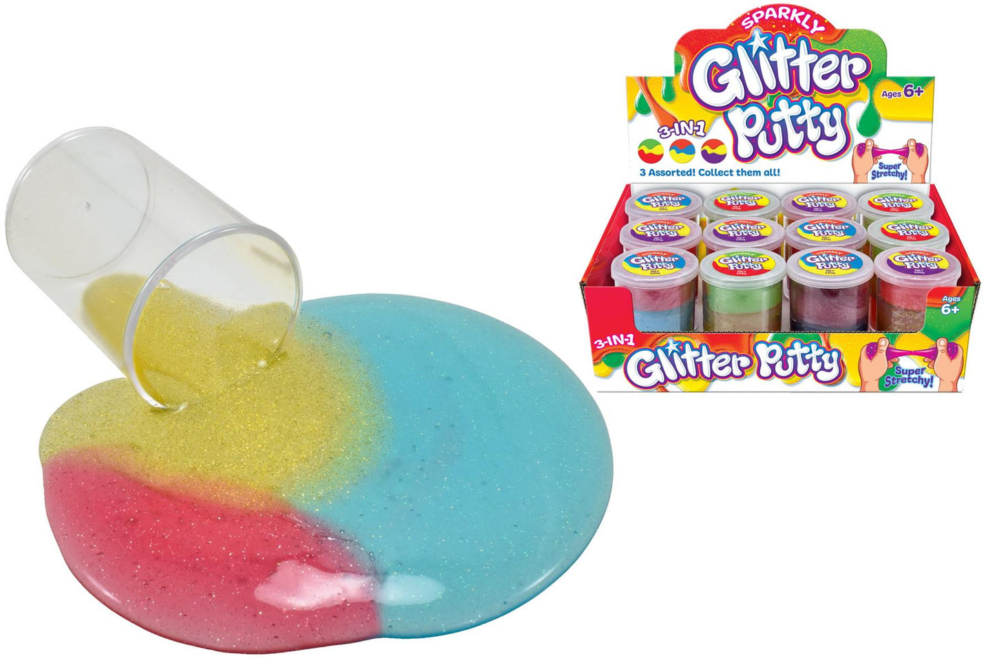 Three Colour Glitter Putty (Box 12 Pieces)