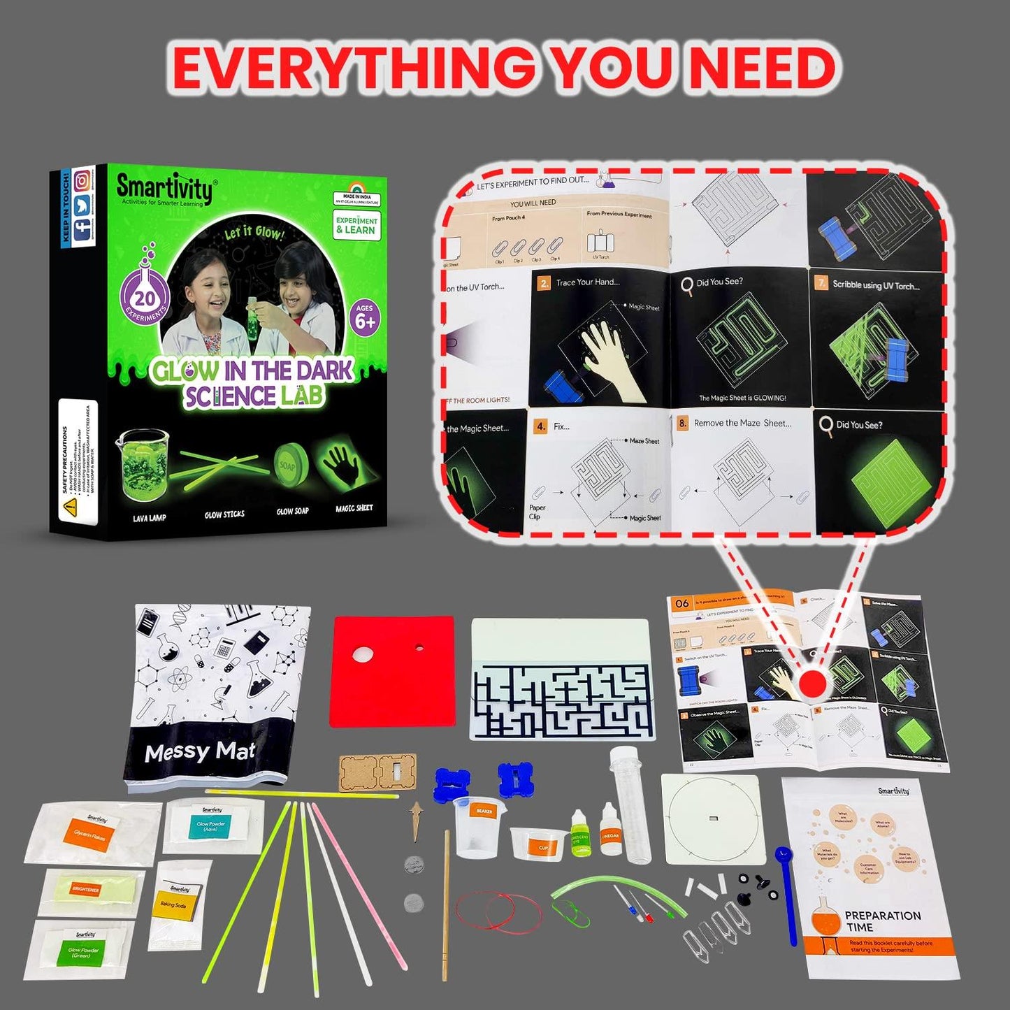 Smartivity Glow In The Dark Chemistry STEM Kit, 20 Glowsome Experiments (Pack of 1)