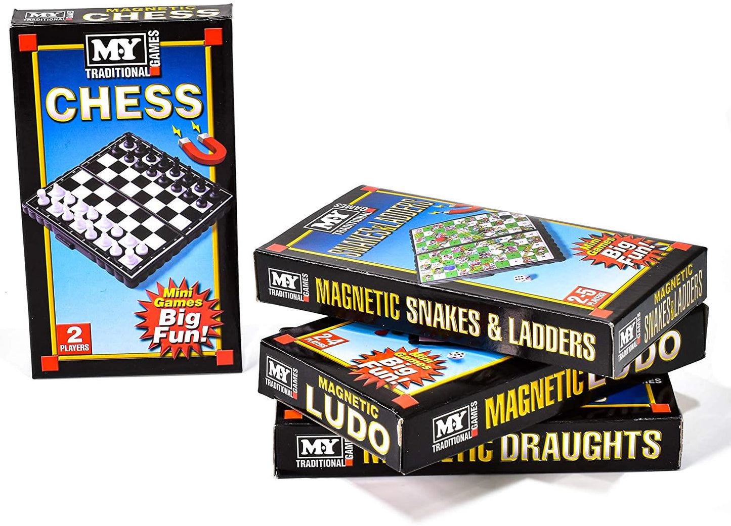 Magnetic Travel Games: Ludo, Chess, Draughts or Snakes & Ladders (Box 24 Pieces)