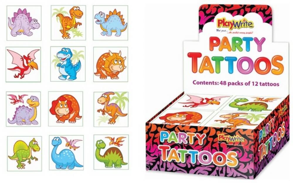 Children's Temporary Transfer Dinosaur Tattoos (Box with 48 Packs of 12)
