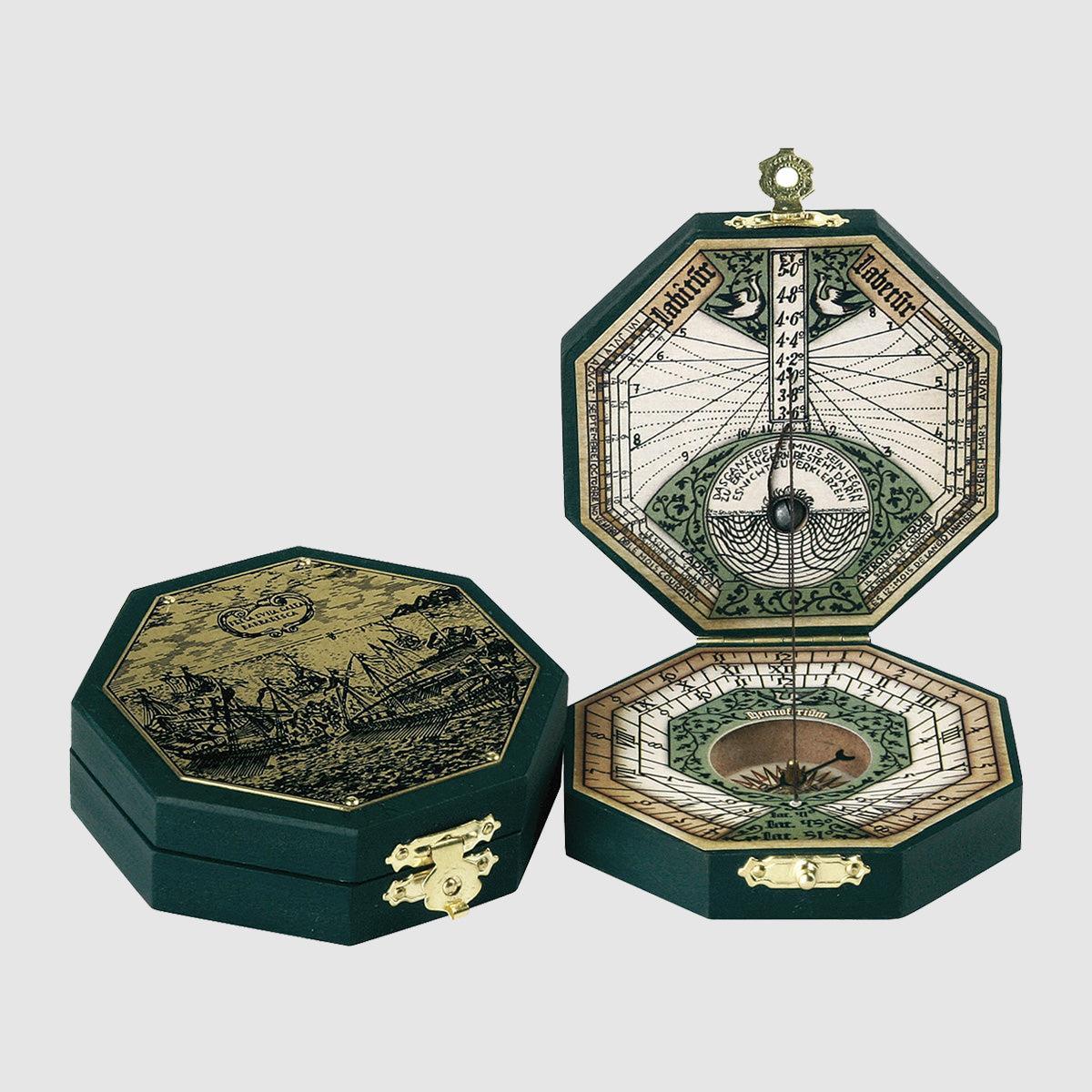 Hemisferium Brass Octagonal Diptych Sundial Replica (Pack of 1)