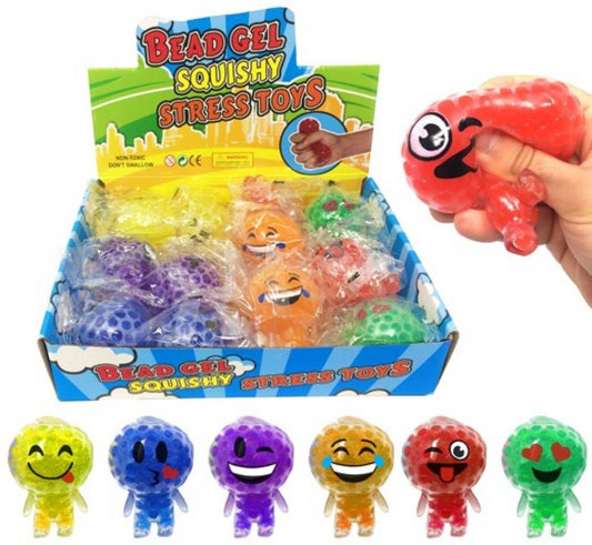 Colourful Emoji Themed Squishy Bead Gel Man Stress Toy (Box of 12)