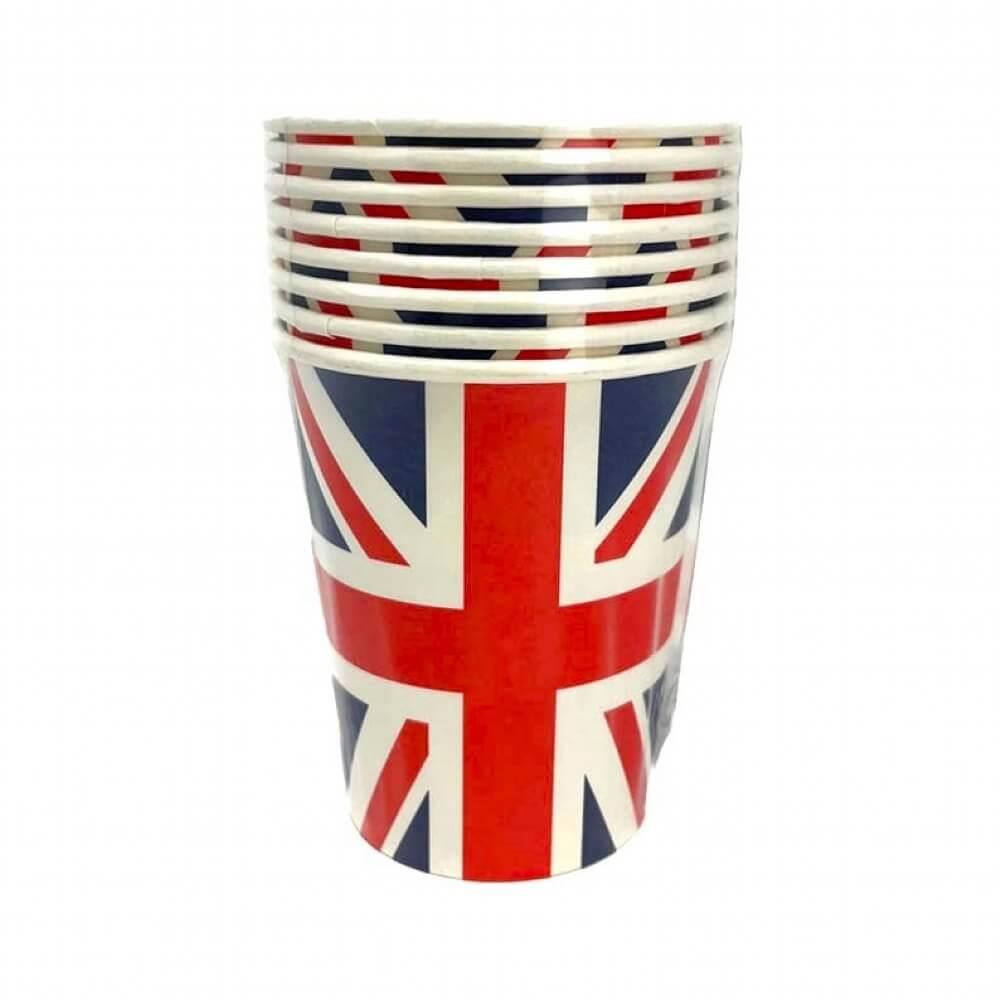 Pack of 8 Union Jack Recyclable Paper Cups for Parties (Pack 3 sets)