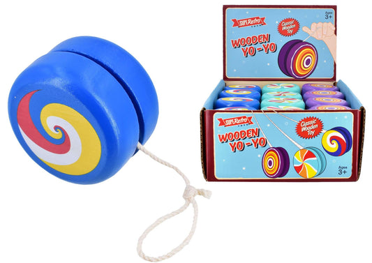 Colourful Patterned Retro Wooden Yoyo in Assorted Designs (Box of 24)