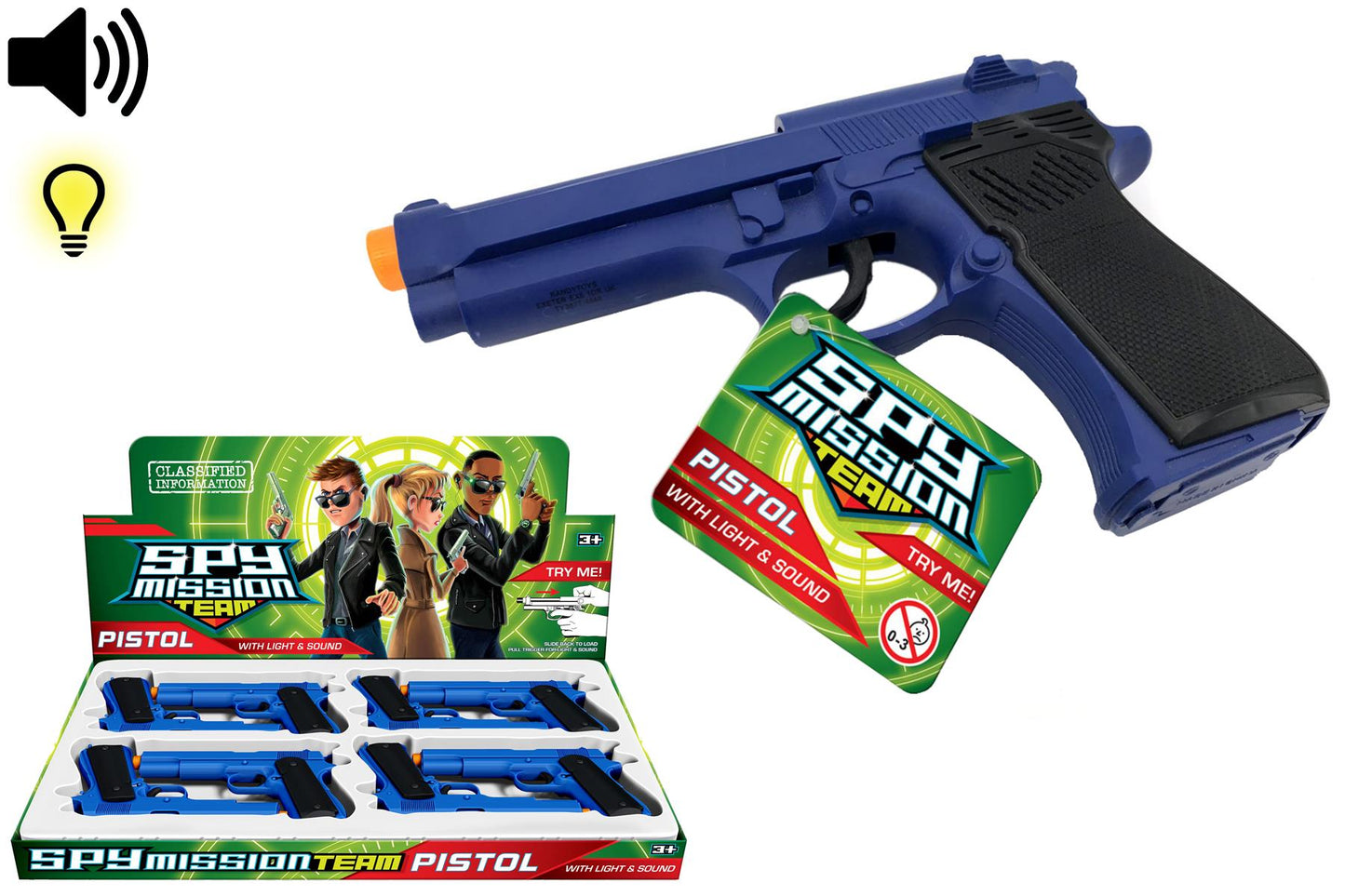 Children's Pretend Spy Gun with Realistic Light & Sound Effects (Box of 12)