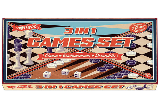 Retro 3 in 1 Classic Board Games Set (Pack of 6)