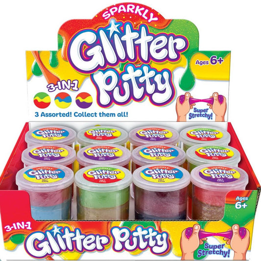 Three Colour Glitter Putty (Box 12 Pieces)