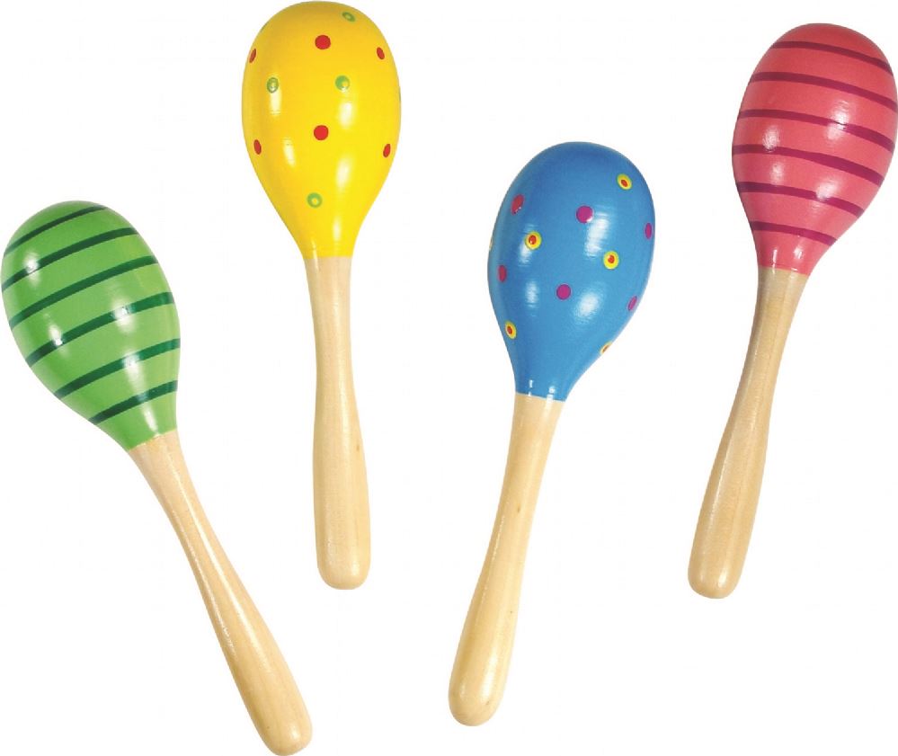 Children's 19cm Colourful Patterned Wooden Maraca Musical Toy (Box of 8)